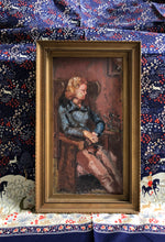 Load image into Gallery viewer, seated lady midcentury oil painting

